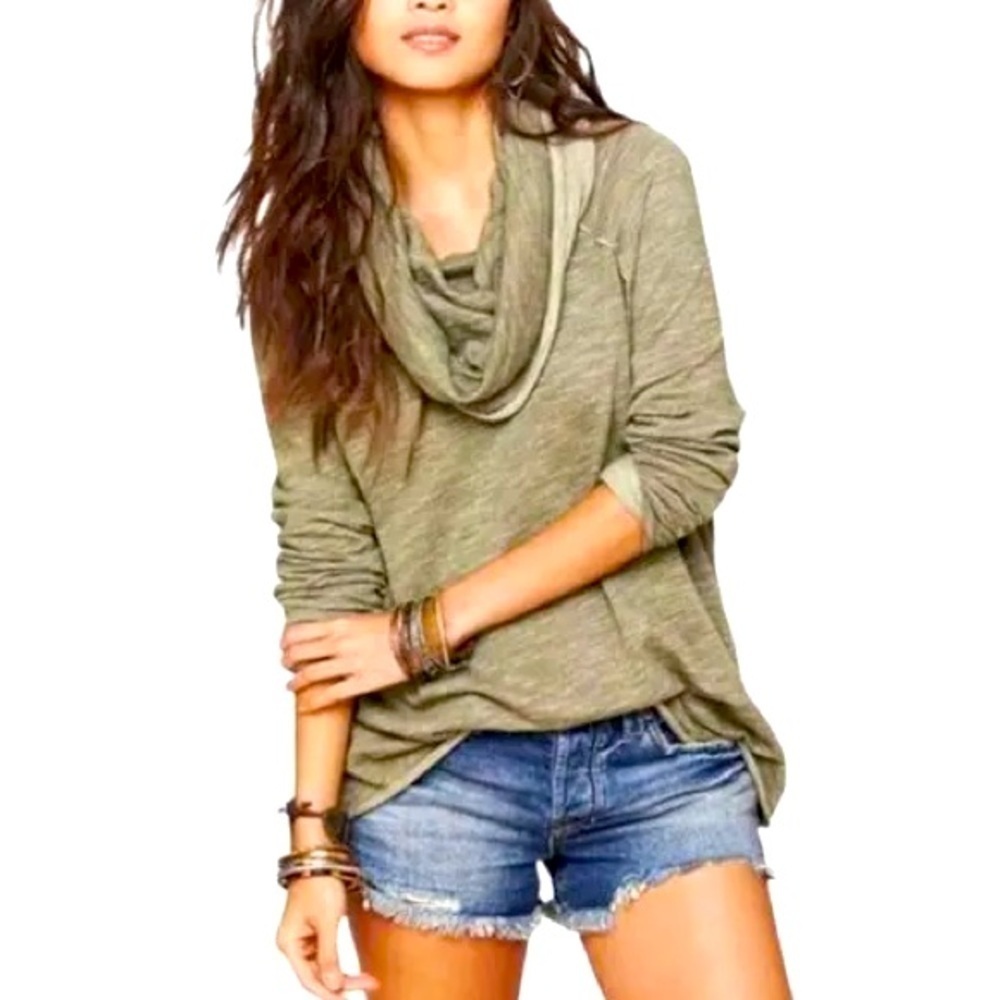 Free People Beach - Cocoon Green Cowl Neck Pullover Long Sleeve Sweater SZ XS/SM